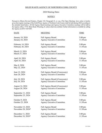 2024 Agency Meeting Dates