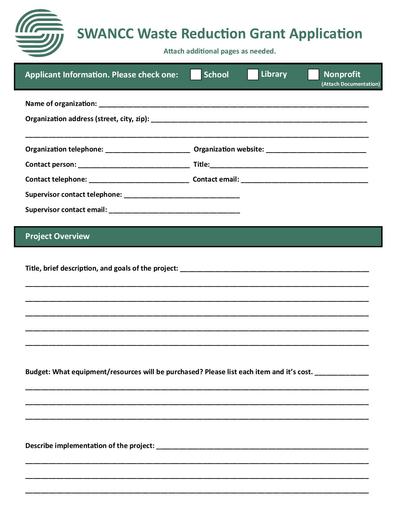 Waste Reduction Grant Application